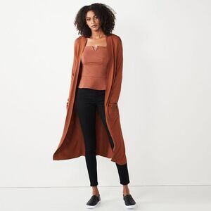 Nine West Open Front Duster Long  Cardigan Sweater Pockets SZ 3X